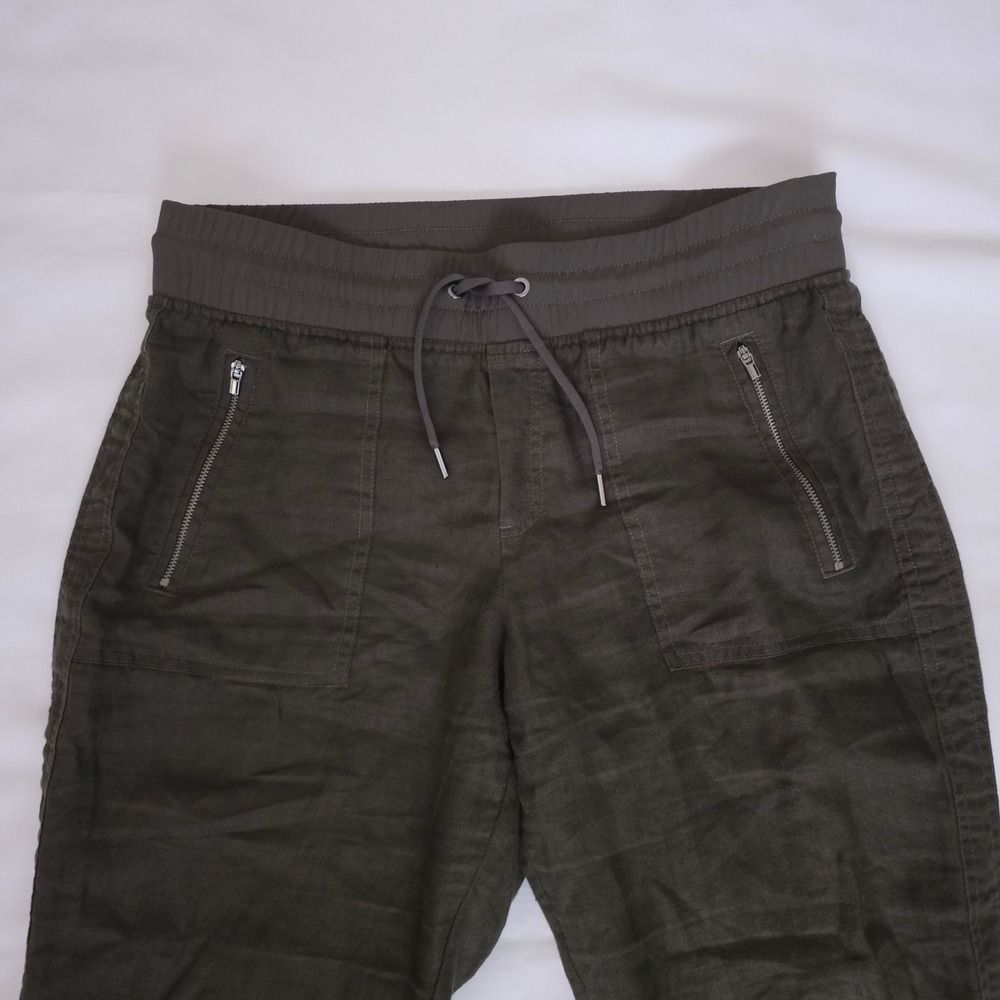 Athleta Dark Olive Green Drawstring Elastic Waist Linen Jogger Pants Size 8 - Picture 4 of 15